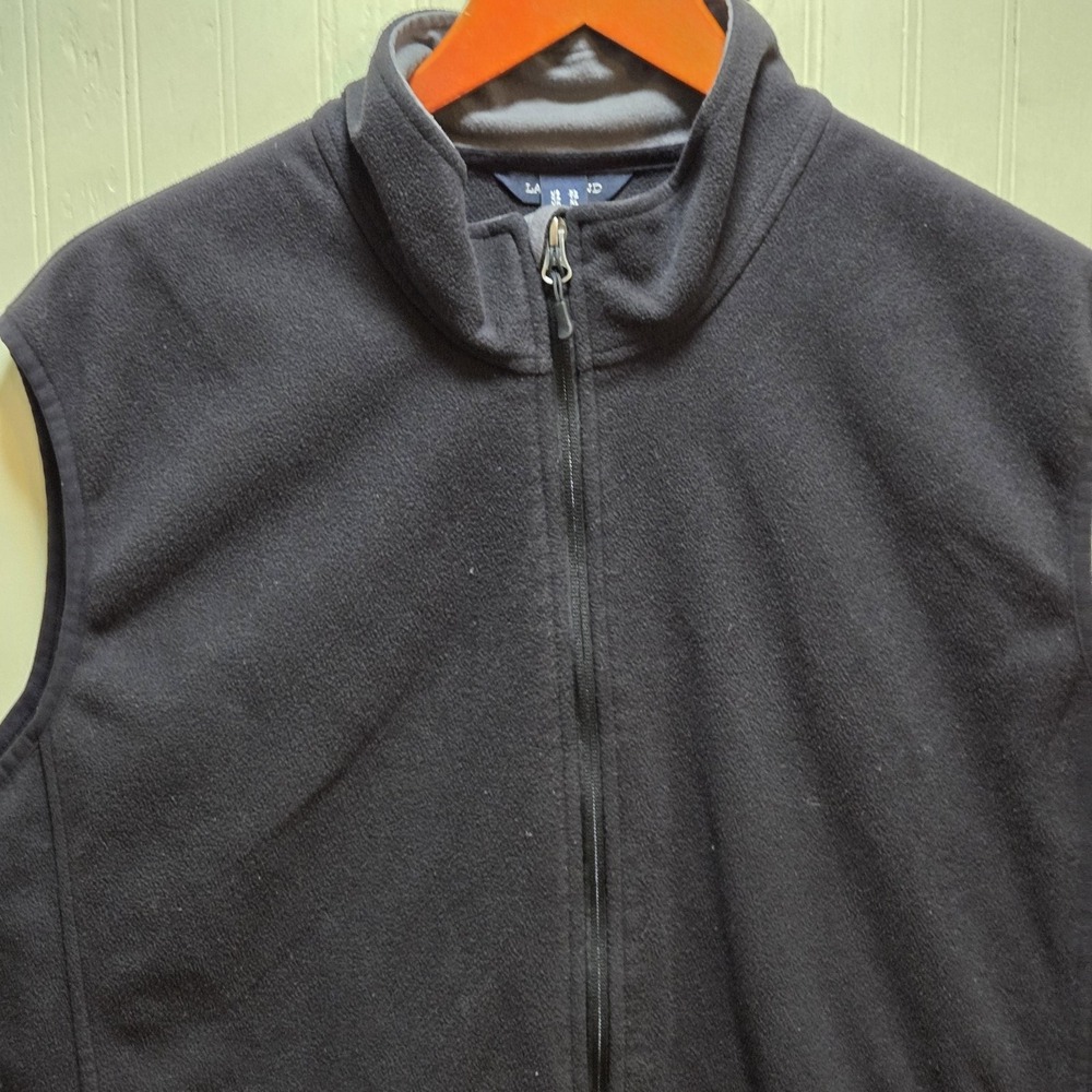 Lands' End Fleece Vest Mens XL Black Full Zip Pockets Outdoor Layering Warm‎